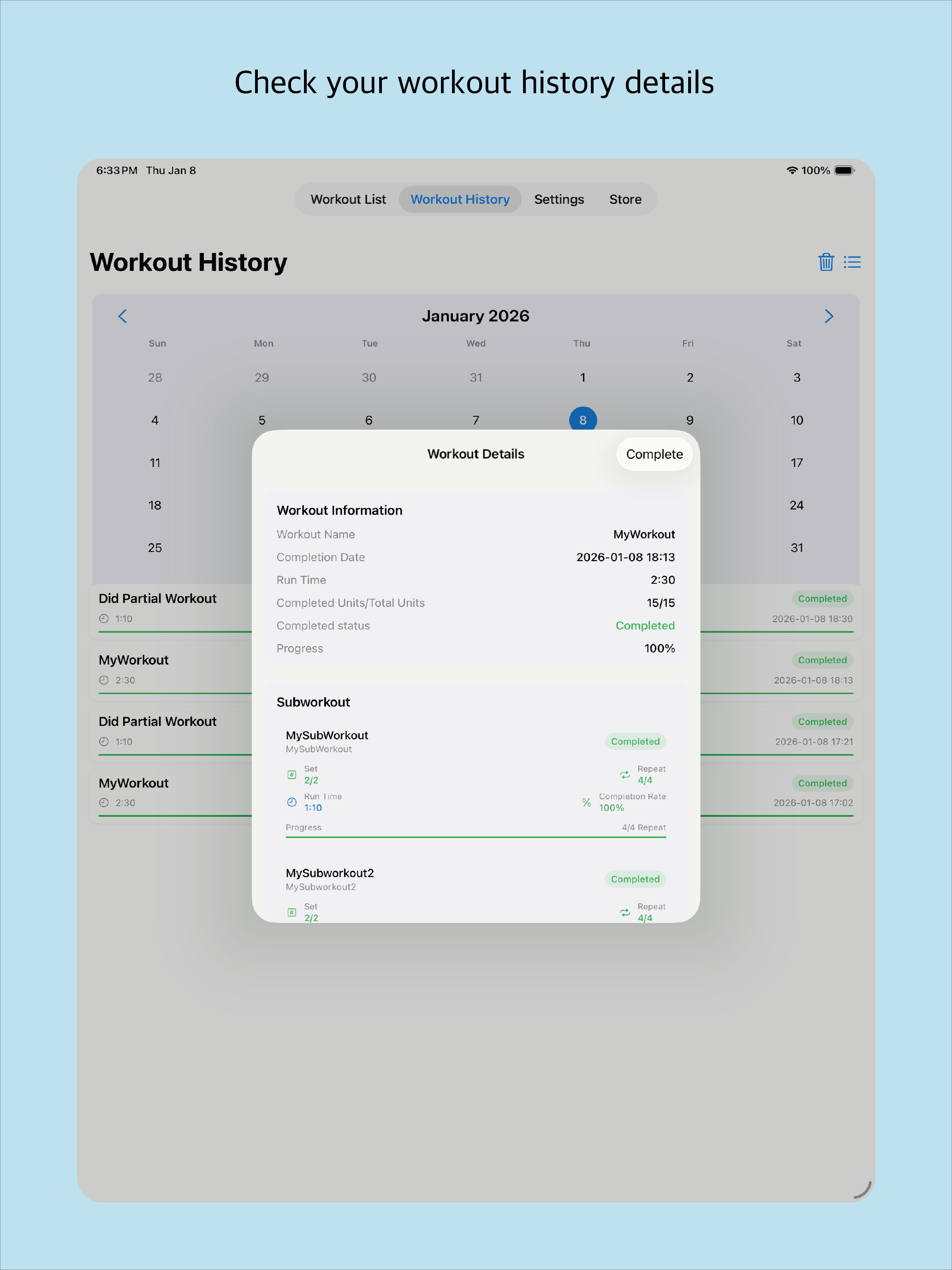Workout History Details